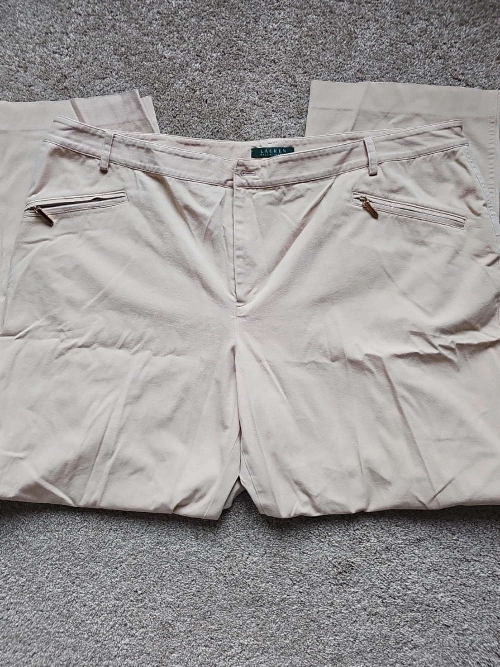 Lauren Ralph Lauren Cream Zip-Pocket Flat-Front Trousers